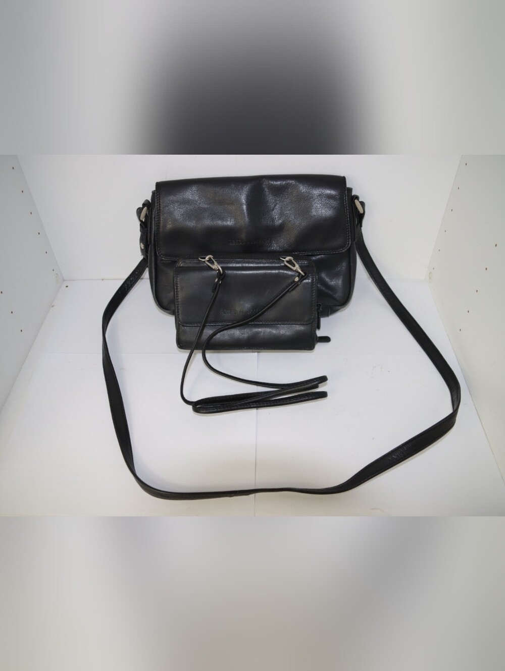 2 Derek Alexander Black Leather Cross Body Bag Set